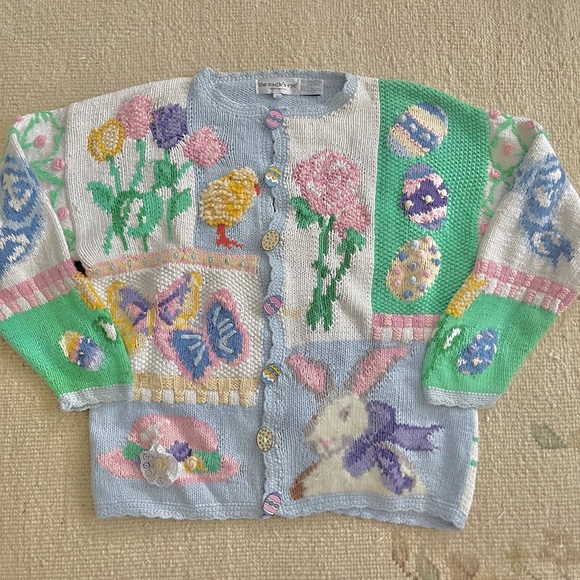 Vintage Cotton Womens Easter Knitted Cardigan Sweater Amazing - Picture 7 of 8